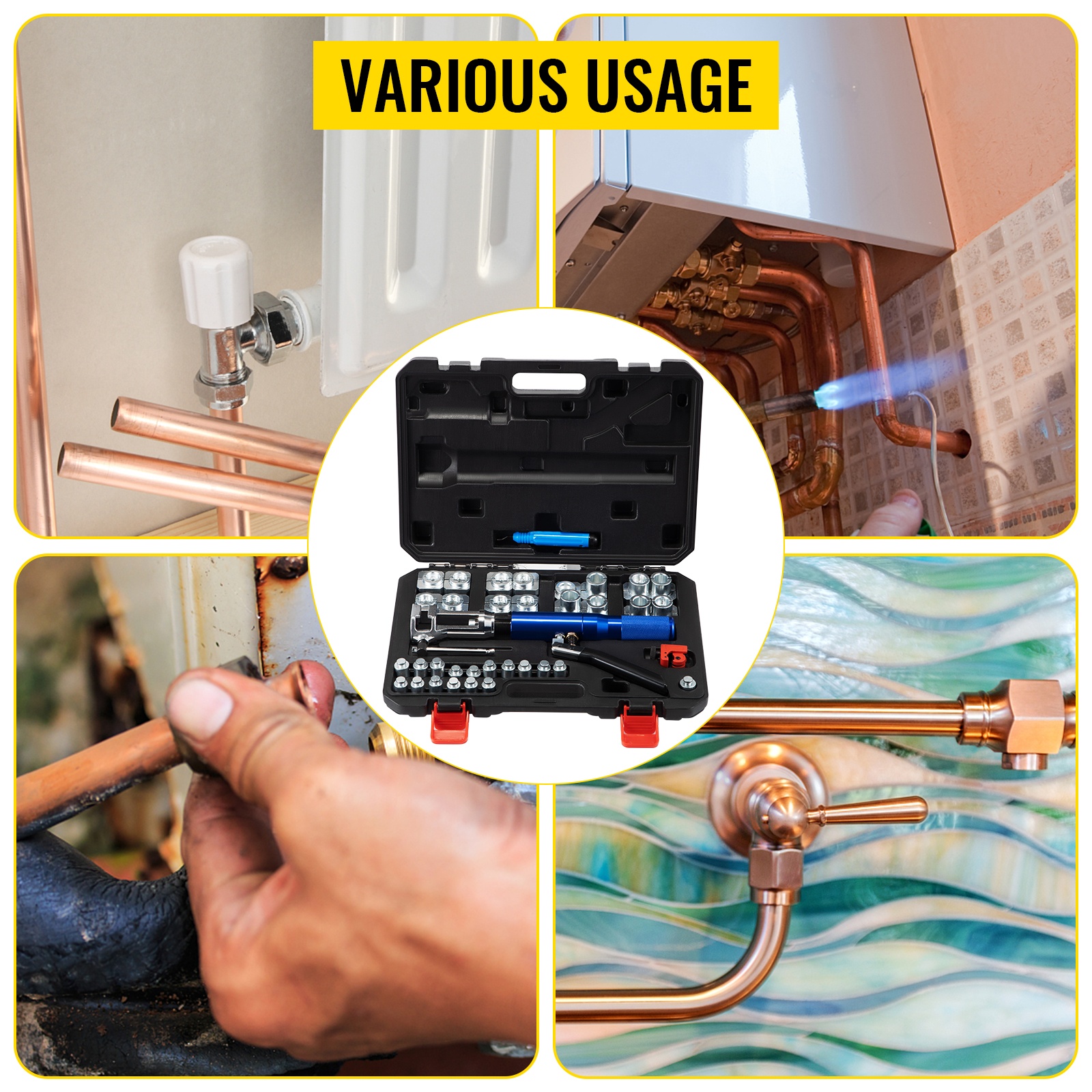 Hydraulinen laippaustyökalusarja käytössä