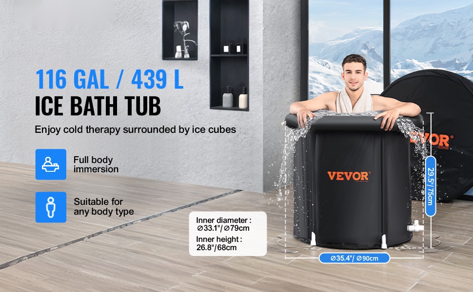 Jääkylpyamme, tilava koko kehon kylmävesiallas