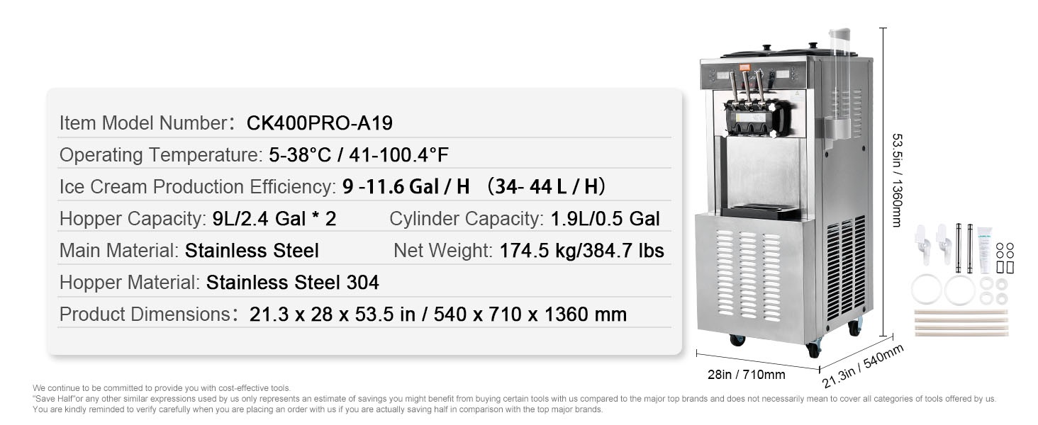 Pehmytjääkonelaitteen mitat ja rakenne