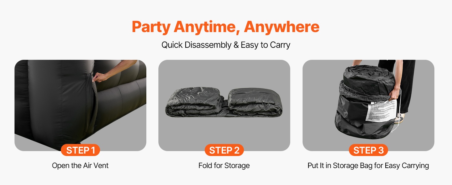 Puhallettava juhlateltta, kokoontaitettuna