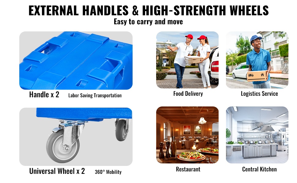 Eristetty ruokalaatikko, kahvat ja pyörät