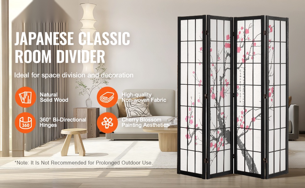 Japanilaistyylinen 6-paneelinen tilanjakaja, yleisnäkymä