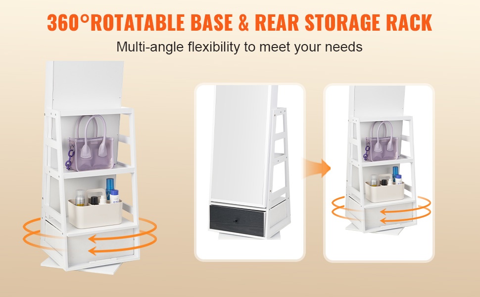 360 astetta kääntyvä peilikaappi takahyllyllä