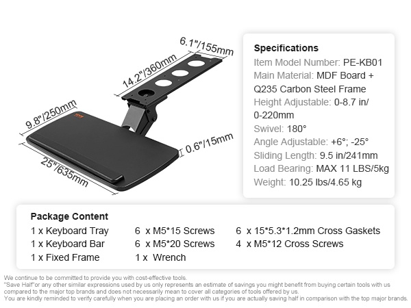 Näppäimistötaso työpöydän alle yleisnäkymä mobiilinäkymä