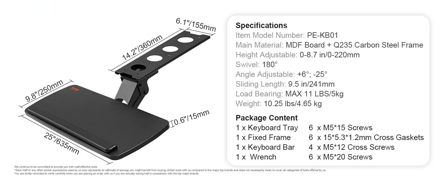 Näppäimistötaso työpöydän alle yleisnäkymä