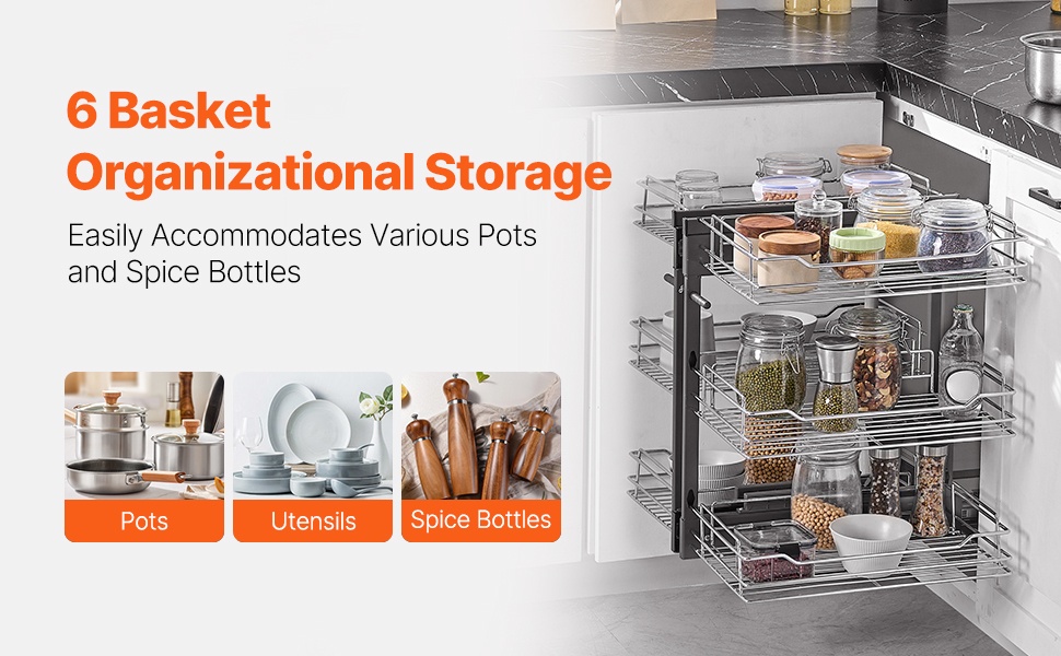 Useita säilytyskoreja kaapin sisällä