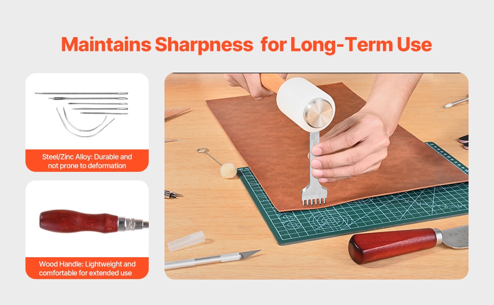 Metalli- ja puuosat nahkatyökaluissa