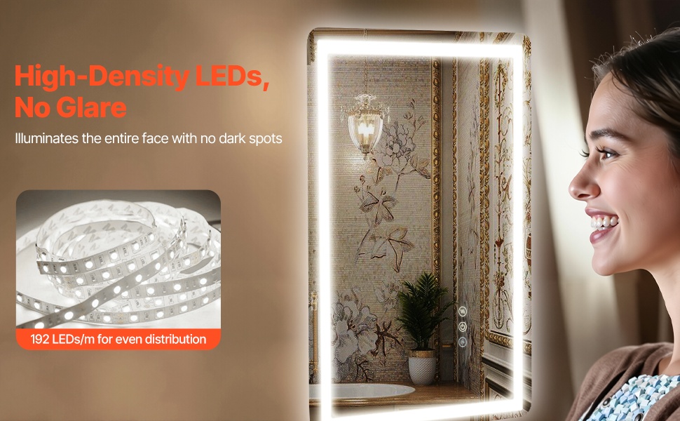 LED-kylpyhuonepeili edestä valaistuna