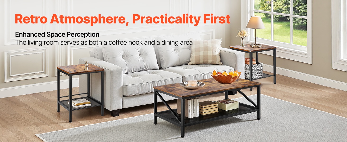 Sohvapöytä ja sivupöytä olohuoneessa, näkymä 2