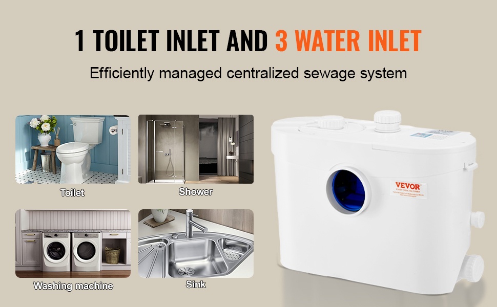 Useita tuloliitäntöjä wc:lle, suihkulle ja pesukoneelle