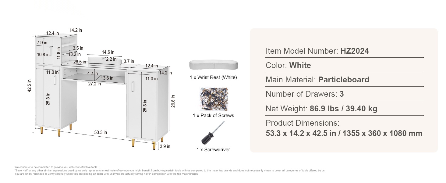 Manikyyri- ja kynsipöytä säilytystilalla