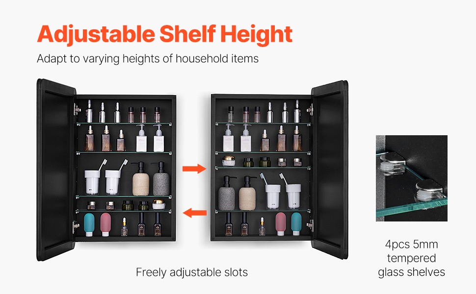 Säädettävät hyllyt lääkekaapissa