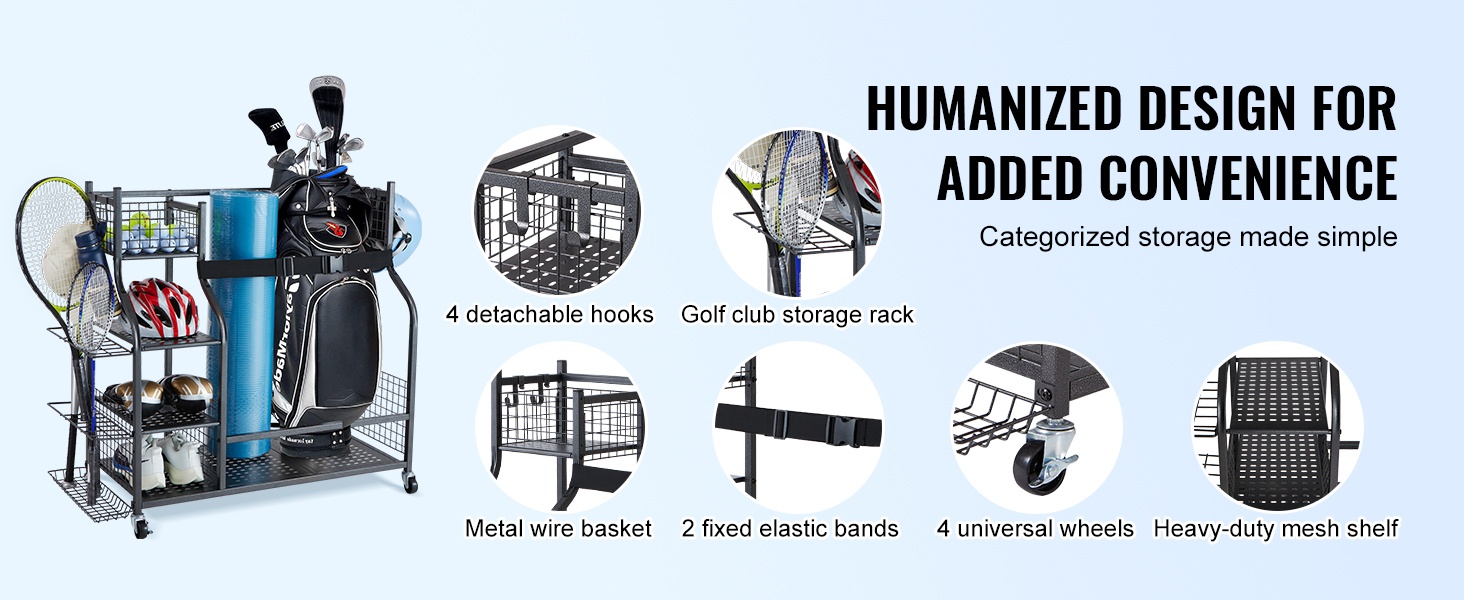 Irrotettavat koukut ja joustonauhat golfbägeille