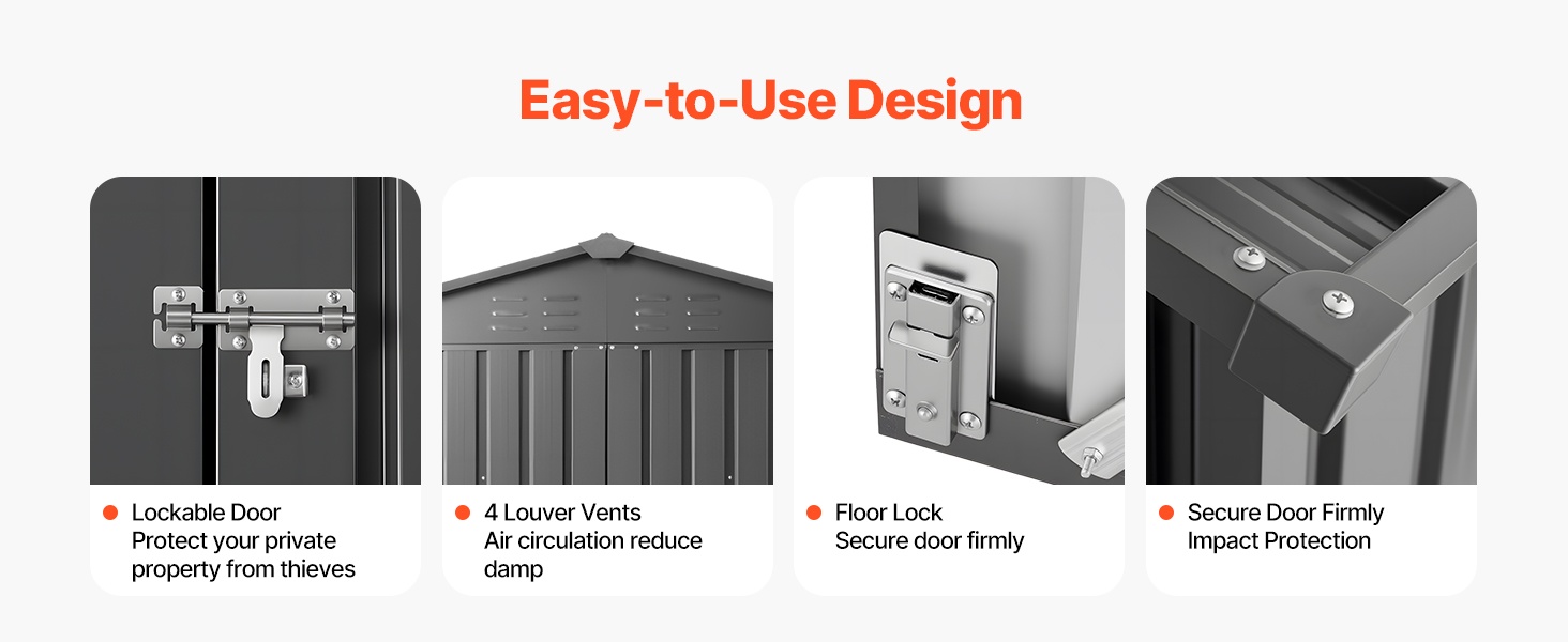 Metallivarasto, lukittava ovi ja tuuletusaukot