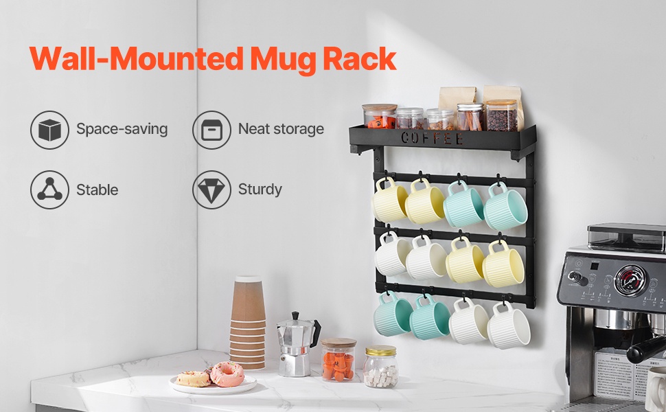 Kahvimukiteline säilytysalustalla