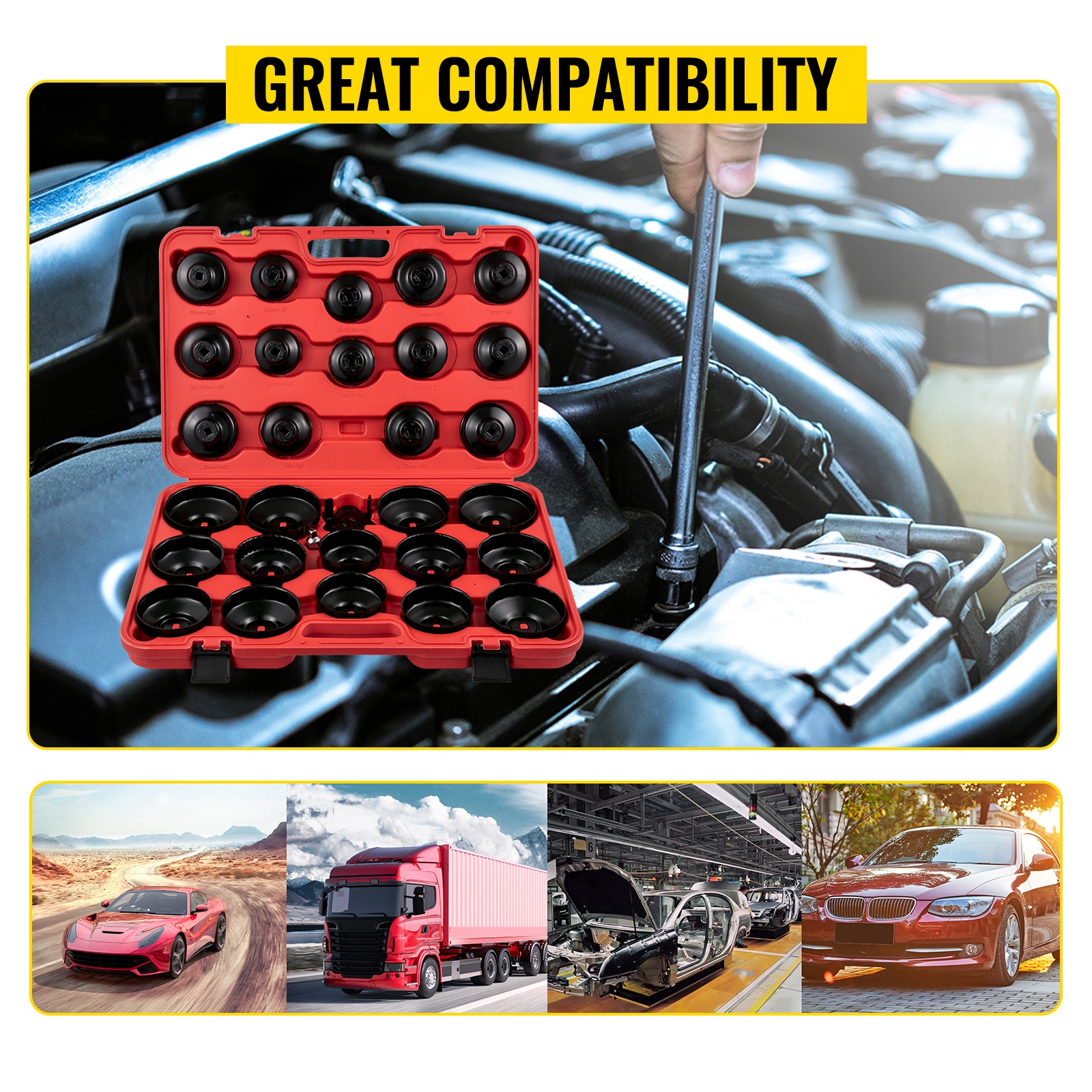 Laajasti yhteensopiva öljynsuodatin hylsy