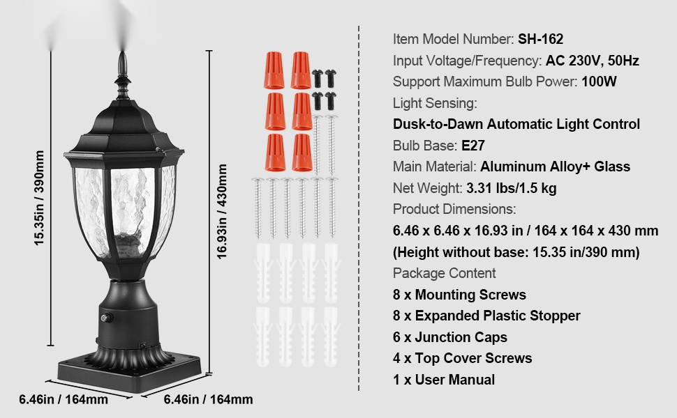 Säänkestävä ulkovalaisin lasikuvulla