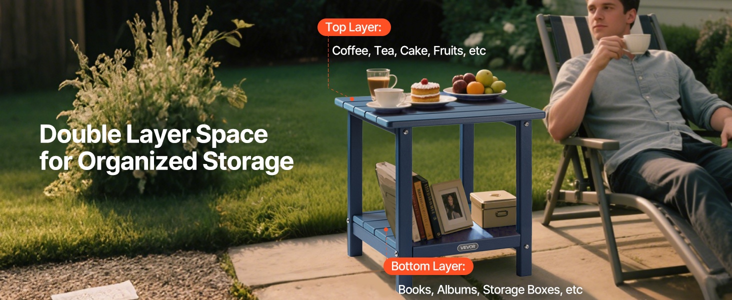 Kaksitasoinen ulkosivupöytä käytössä