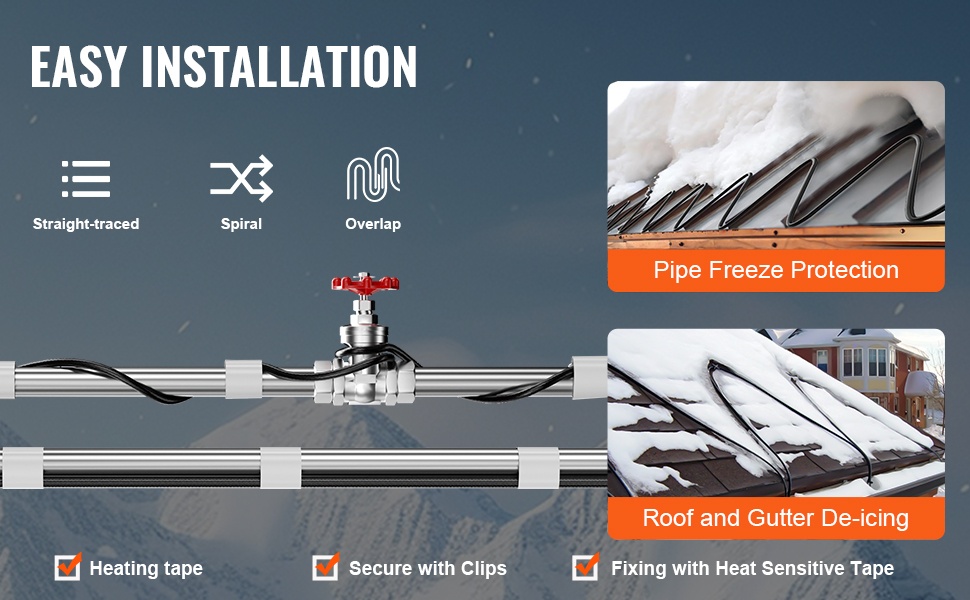 Lämmityskaapelin eri asennustavat putkille