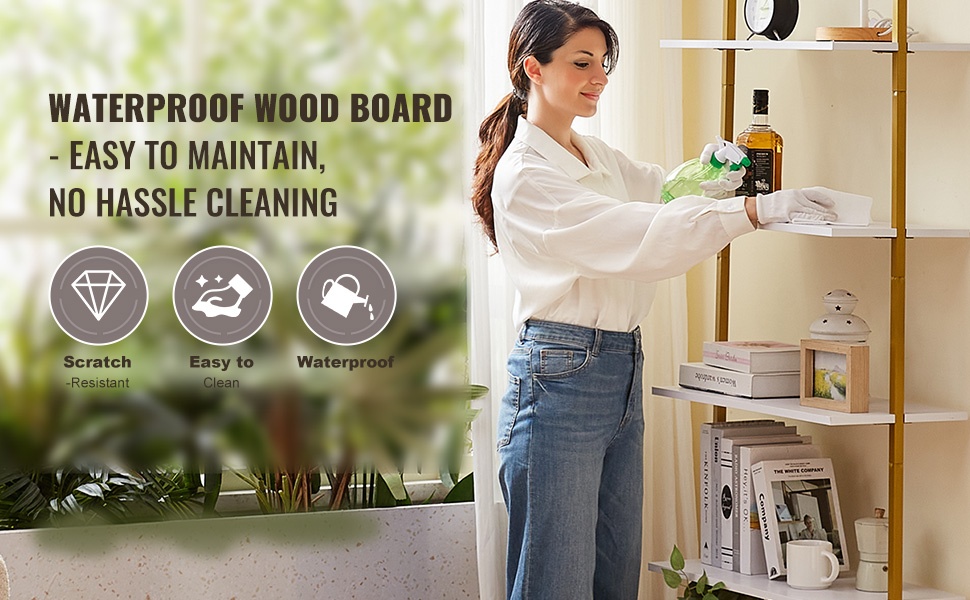 Metalliputkirakenne ja puuhyllyt