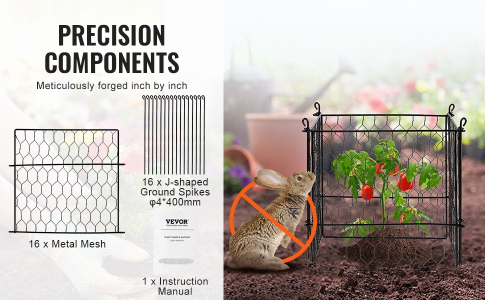 Pakkaussisältö: metalliverkko ja maapiikit