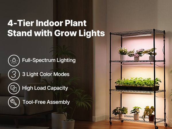 Kasvihylly kasvivaloilla, mobiilinäkymä