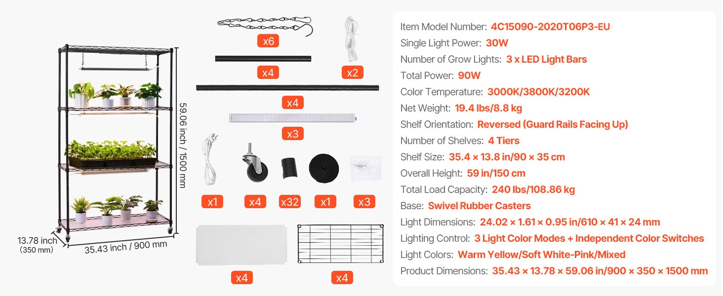 Kasvihylly valojen kanssa käytössä