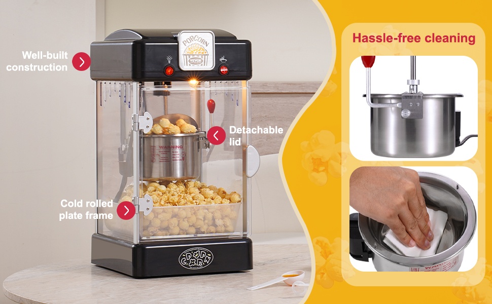 Helposti puhdistettava popcorn-kattila