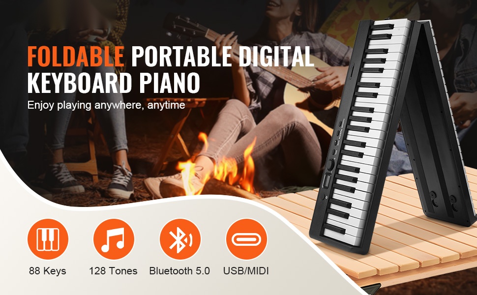 Taitettava 61-koskettiminen piano, yleisnäkymä