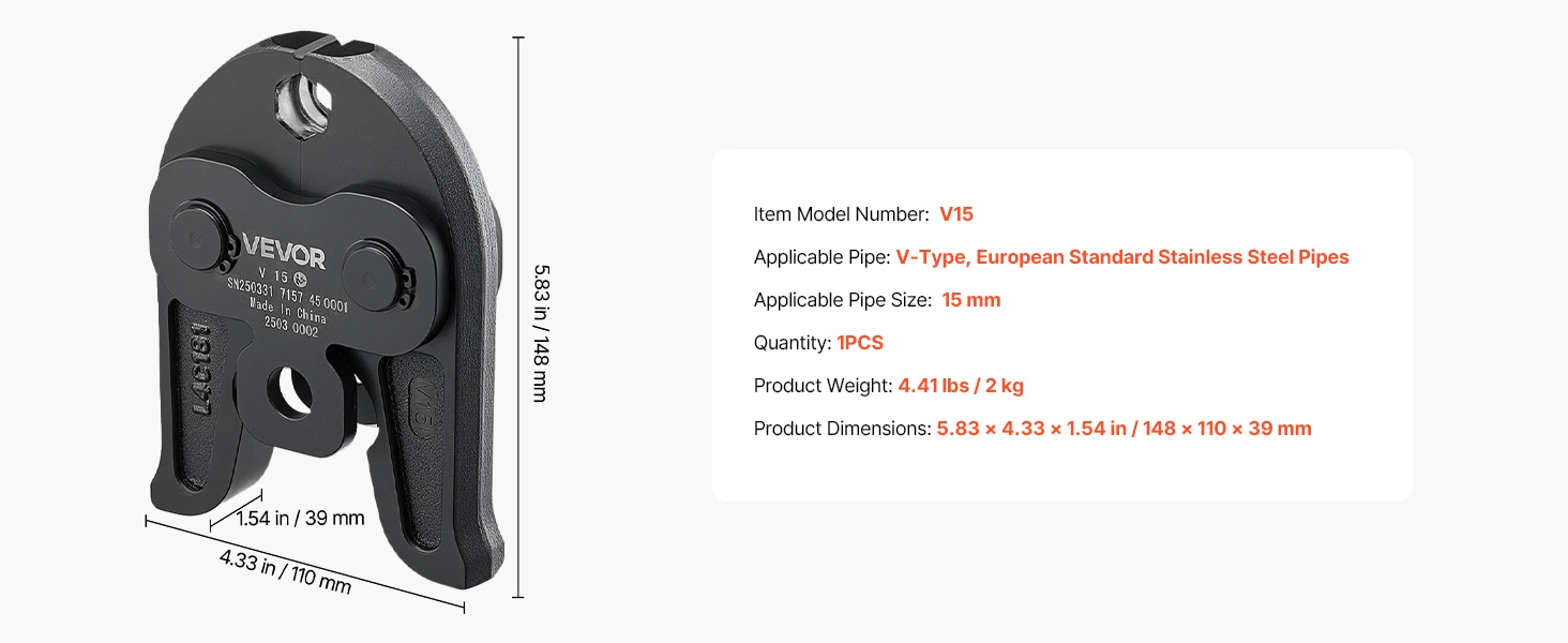 V28-puristusleuka teknisine mittoineen