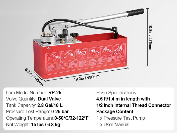 Painekoepumpun komponentit ja varusteet