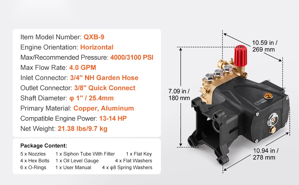 Painepesurin pumpun mitat ja liitännät