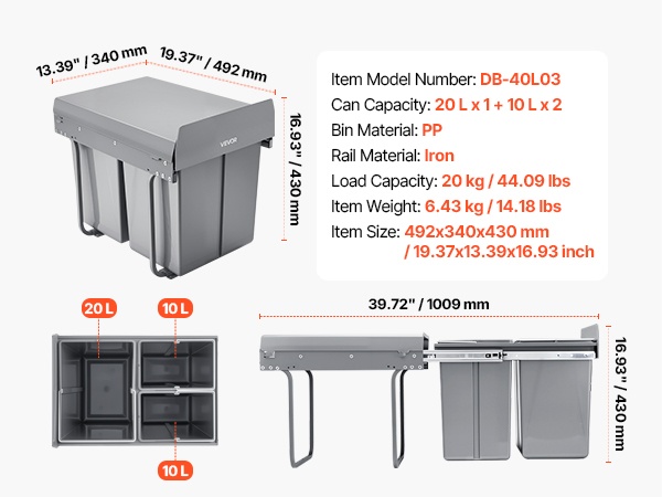 Jätevaunun mitat ja rakenne