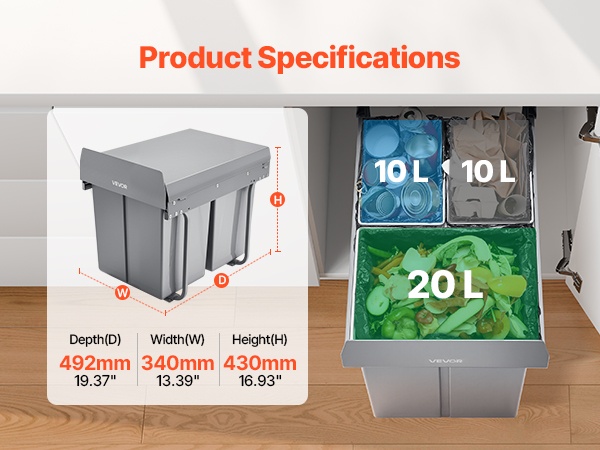 Ulost vedettävä jätevaunu kaapin sisällä