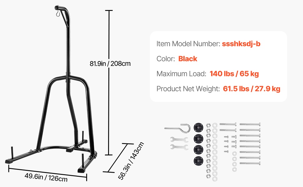 Nyrkkeilysäkin teline, mittasuhteet