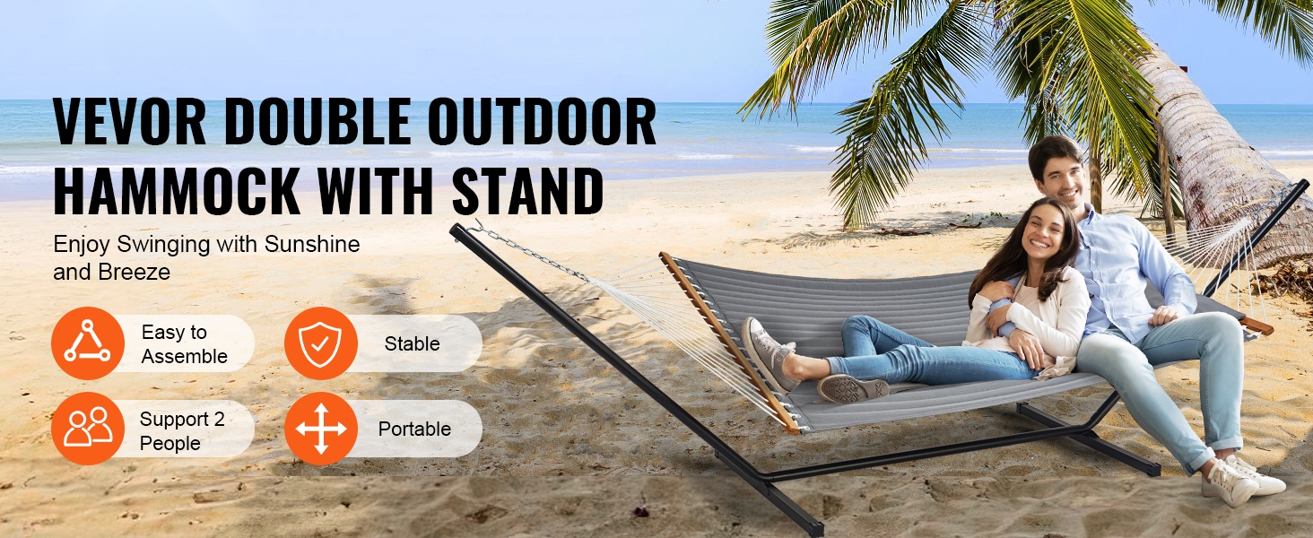 Kahden hengen pehmustettu riippumatto teräsrungolla