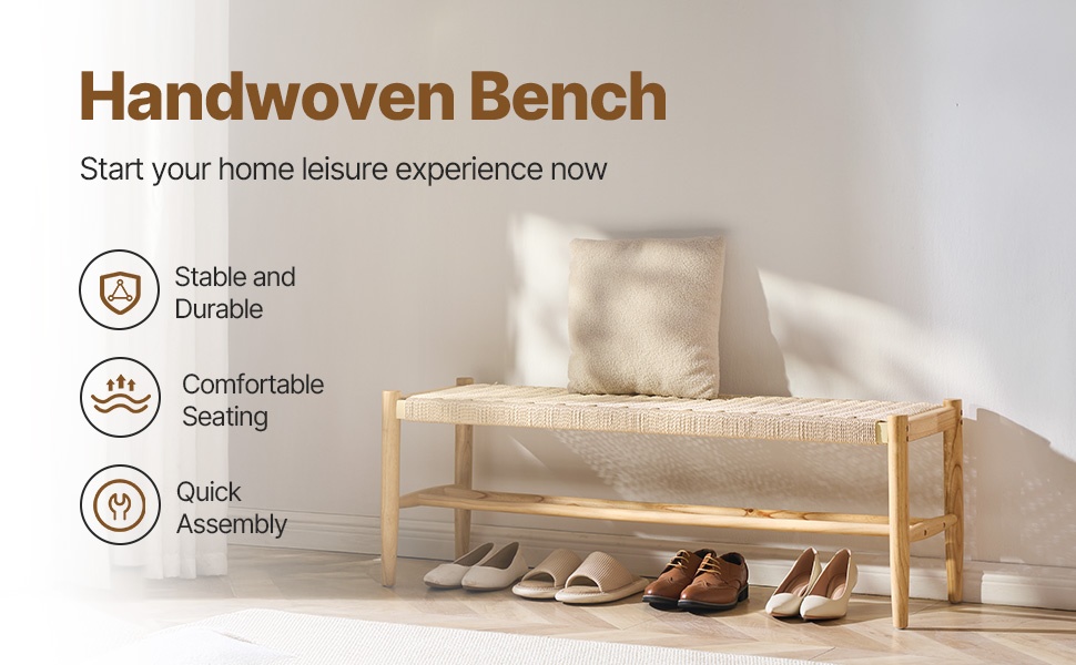 Rottinkipenkki, käsin punottu istuin ja tammijalat