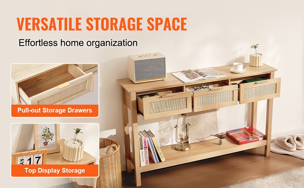 Rottinkikonsolipöytä käytössä eteisessä