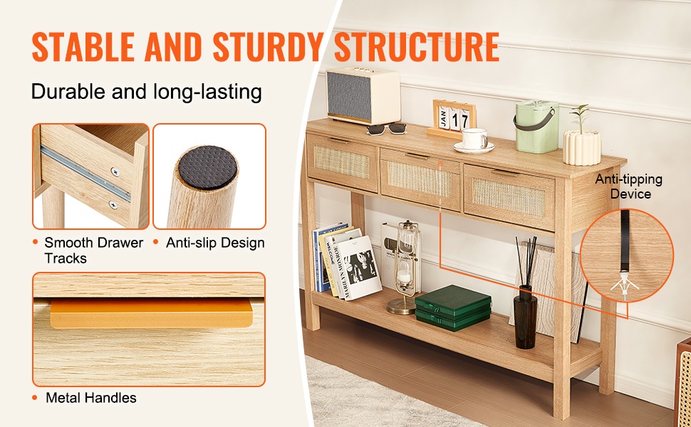 Yksityiskohta pöydän rakenteesta ja vakaudesta