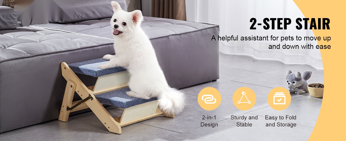 Taitettavat puiset lemmikkitikkaat 2 askelmalla