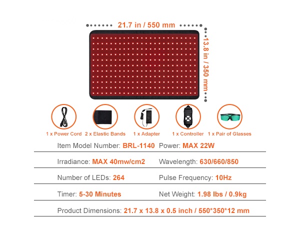 Punavalohoitomaton mitat