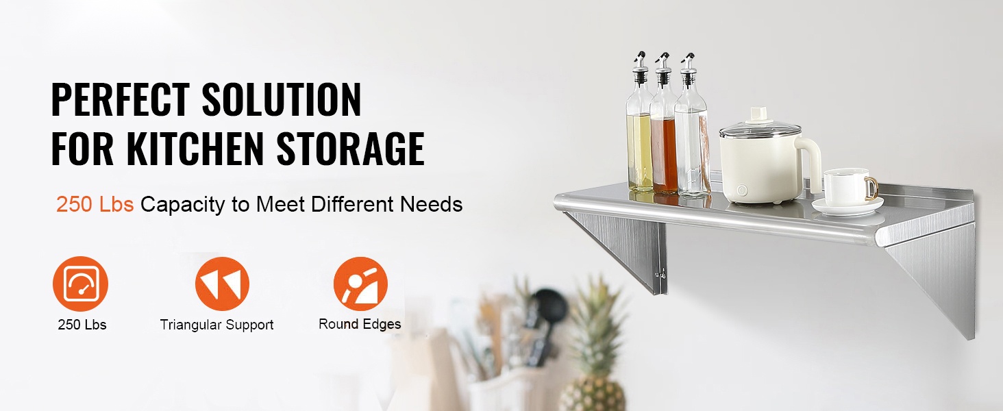 Seinähylly ruostumattomasta teräksestä keittiöön