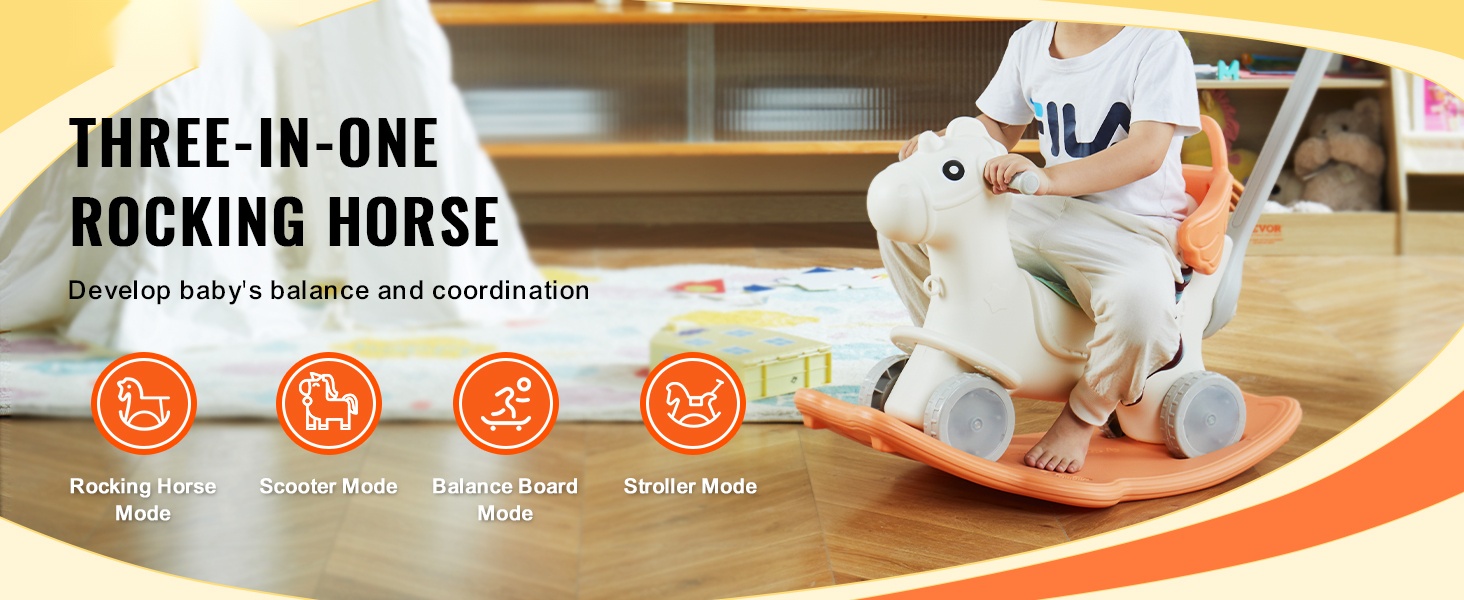 Keinuhevonen lapsille 3-in-1