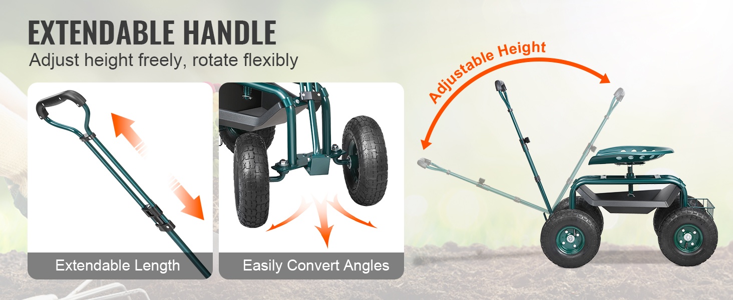 Puutarhavaunu ohjattavalla vetokahvalla