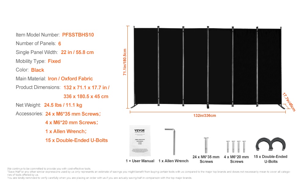 Huoneenjakajan mitat ja rakenne