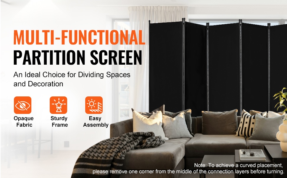 6-paneelinen huoneenjakaja tilanjakoon ja yksityisyyteen