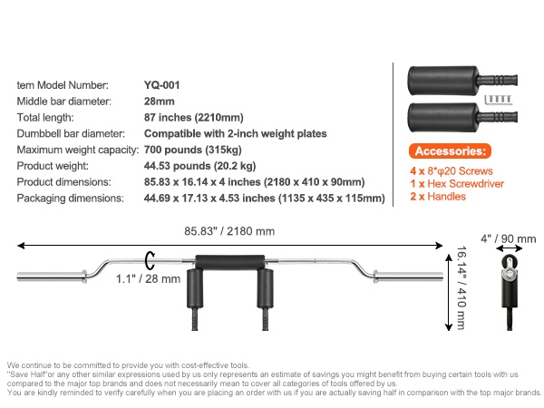 Turvakyykky­tanko mittoineen