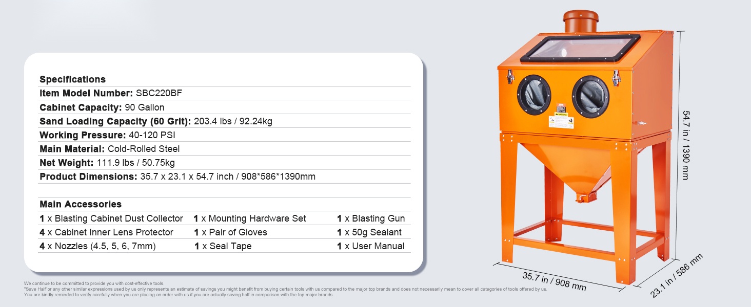 Hiekkapuhalluskaappi mitat