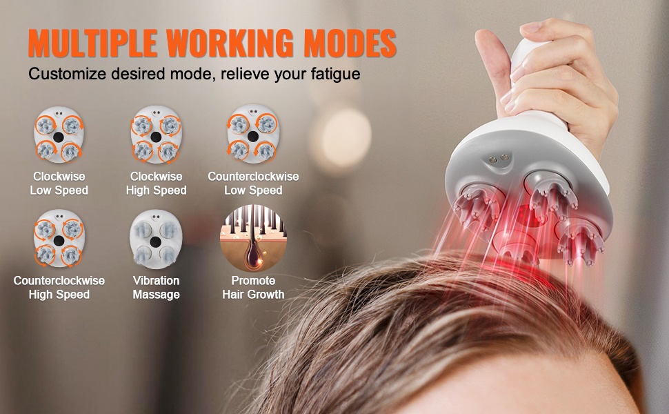 Päänahan hierontalaitteen tilat ja toiminnot