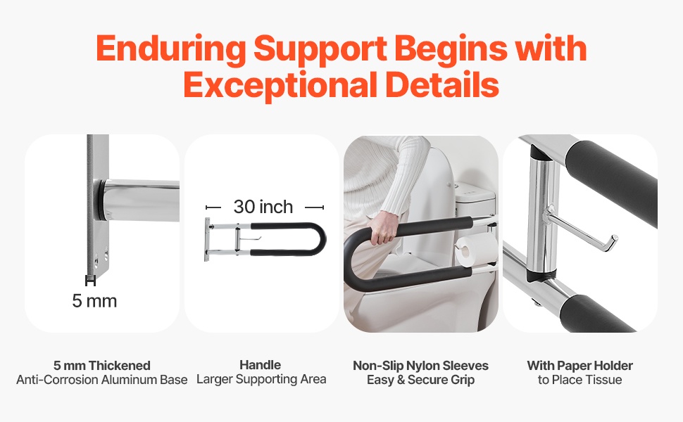 Tukeva ja liukastumista estävä wc-kaide